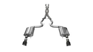 Ford Mustang Performance Exhaust - Dual Rear Exit - CORSA Performance - Cat-Back Touring with Sport Black Dual Tips - Black - `15-`17